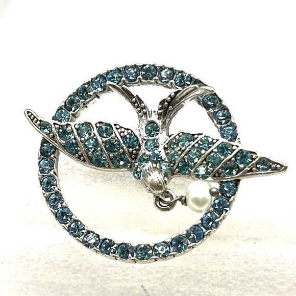Bird Blue Brooch Crystal Flight Pearl Drop Pilgrim Danish Design SKANDERBORG - Picture 4 of 8